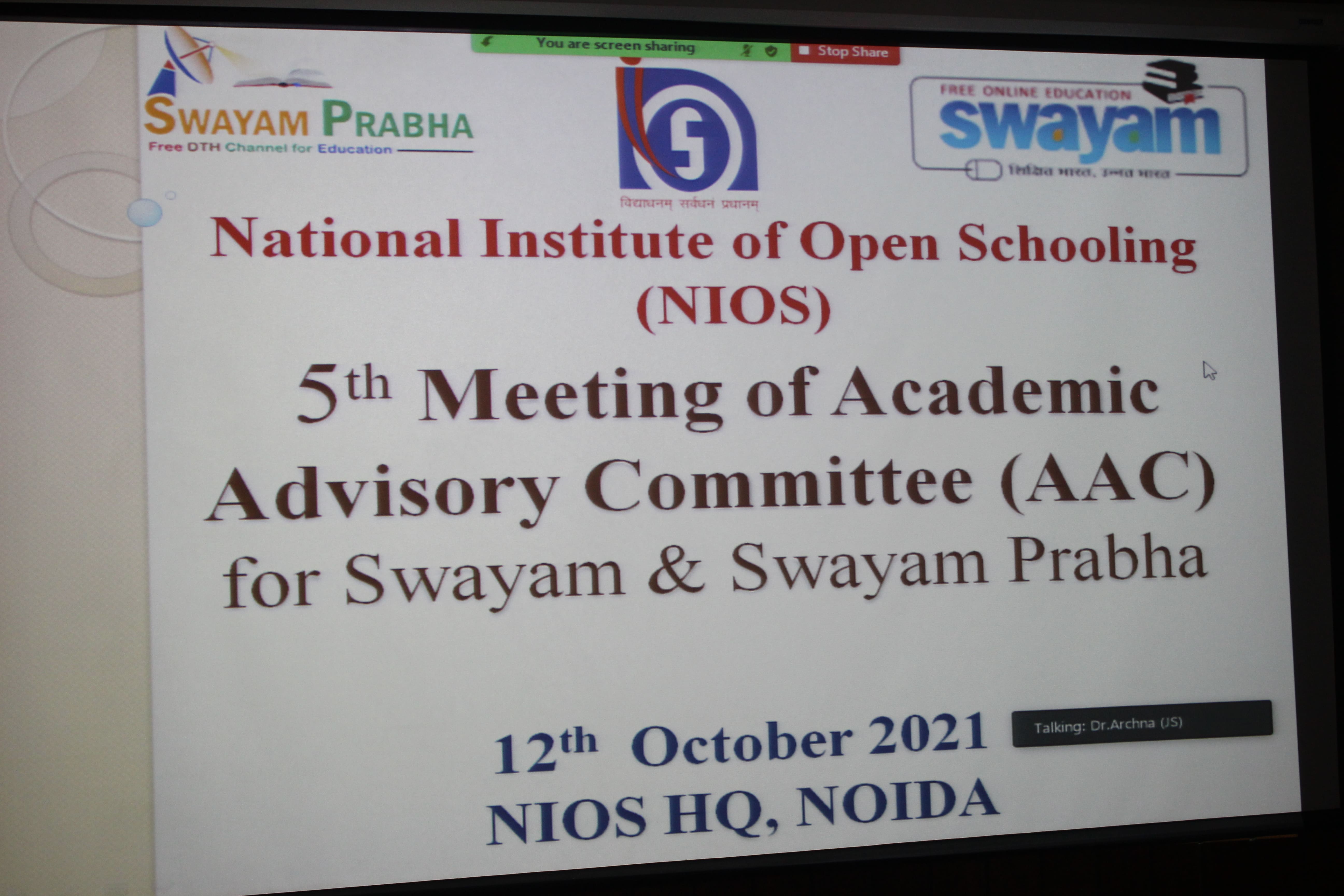 5th Meeting of Academic Advisory Committee (AAC) for Swayam & Swayam Prabha on 12th October, 2021