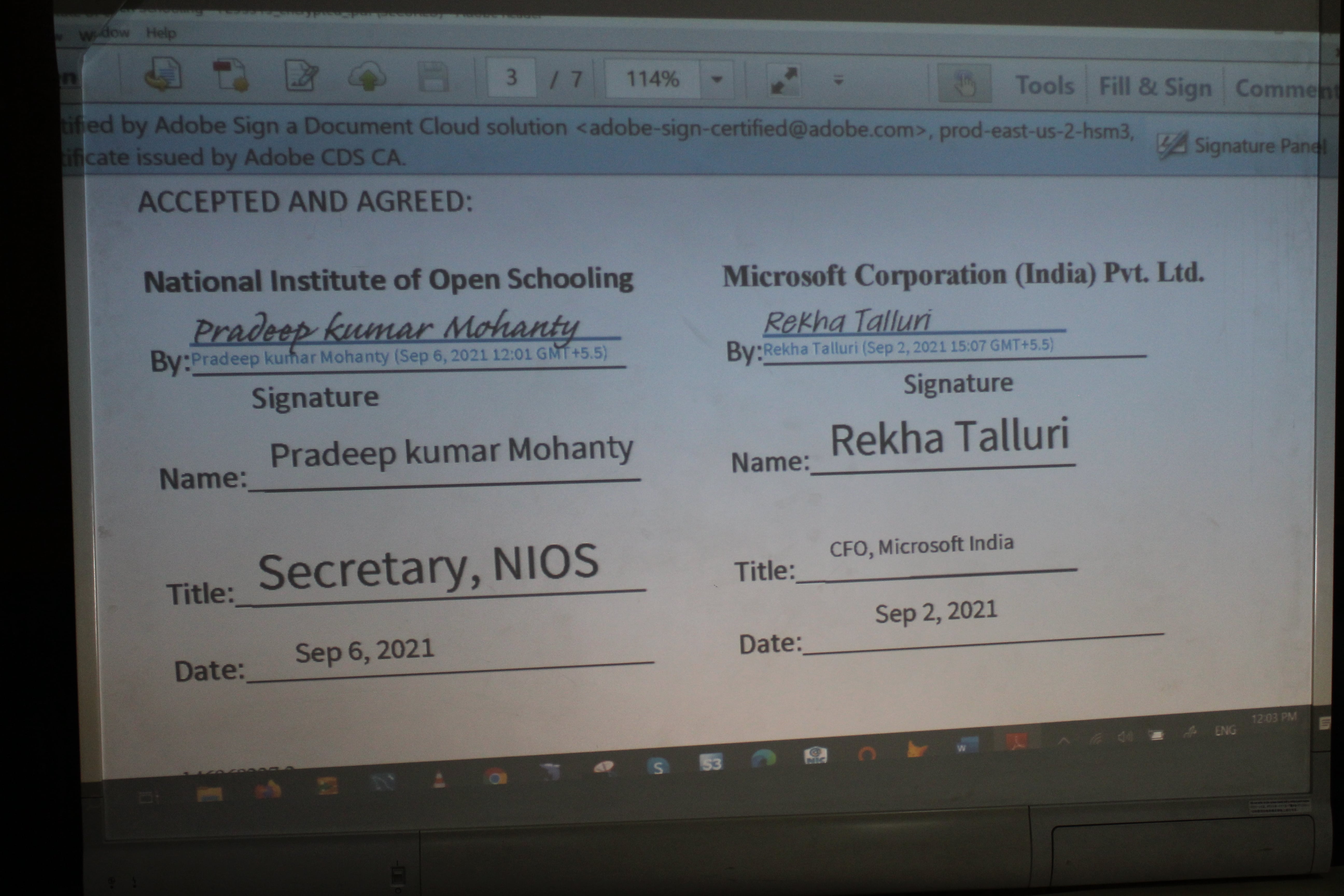 MOU between NIOS and Microsoft Corporation (India)Pvt. Ltd